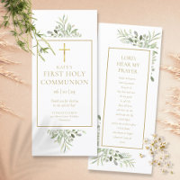 Greenery First Holy Communion Prayer Card Bookmark