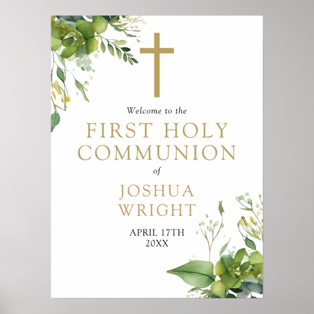 Greenery First Holy Communion Welcome Sign (Front)