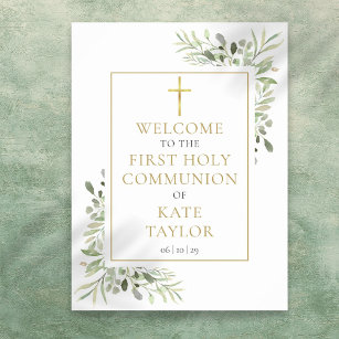 Greenery First Holy Communion Welcome Sign