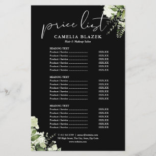 Greenery Floral 2 Sided Service Menu Price List