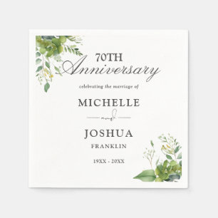 Greenery Floral 70th Wedding Anniversary Napkin