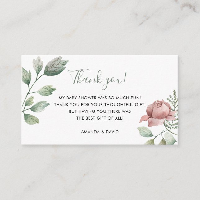 Greenery Floral Baby In Bloom Shower Thank You Enclosure Card (Front)