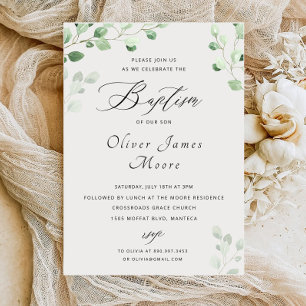 Greenery Floral Baptism Invitation