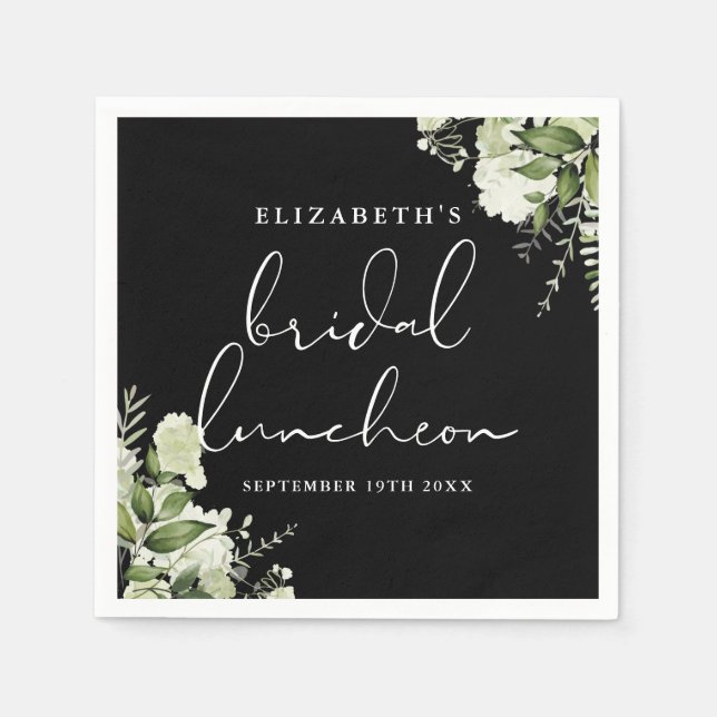 Greenery Floral Black And White Bridal Luncheon Napkin (Front)