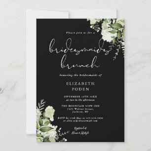 Greenery Floral Black And White Bridesmaids Brunch Invitation