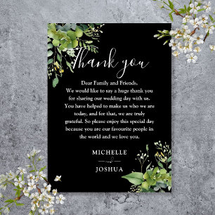 Greenery Floral Black And White Wedding Thank You Place Card