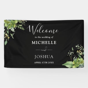 Greenery Floral Black And White Wedding Welcome Banner
