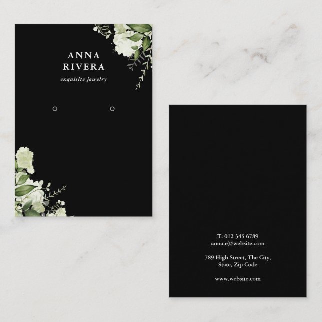 Greenery Floral Black Earring Display Card (Front/Back)