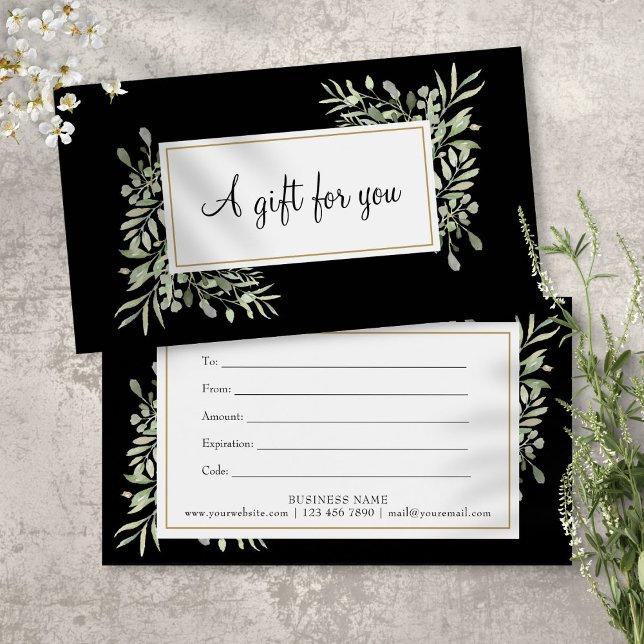 Greenery Floral Black White Gift Certificate (Greenery Floral Black White Gift Certificate)