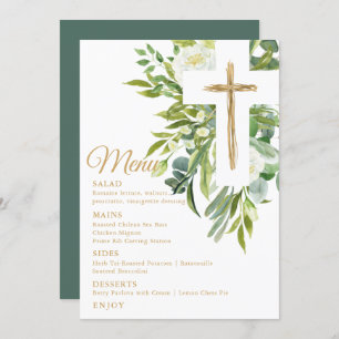 Greenery Floral Botanical Cross Elegant Baptism Menu