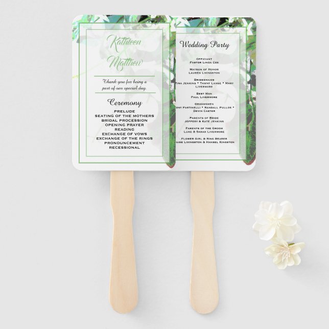 Greenery & Floral Botanical Wedding Program Hand F Hand Fan (Front and Back)