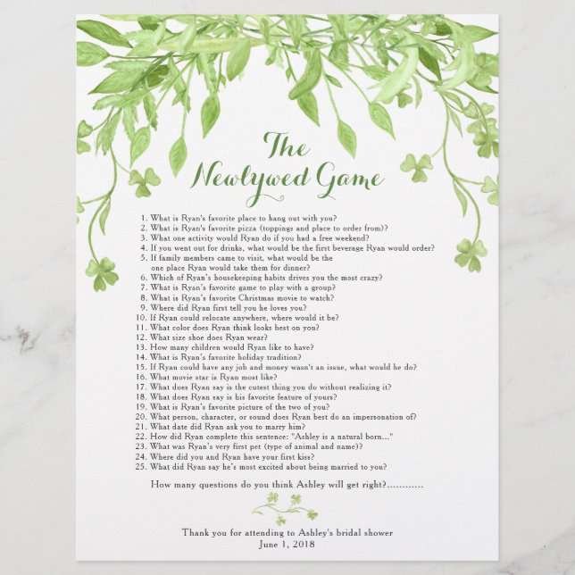 Greenery Floral Bridal Shower Games Flyer (Front)