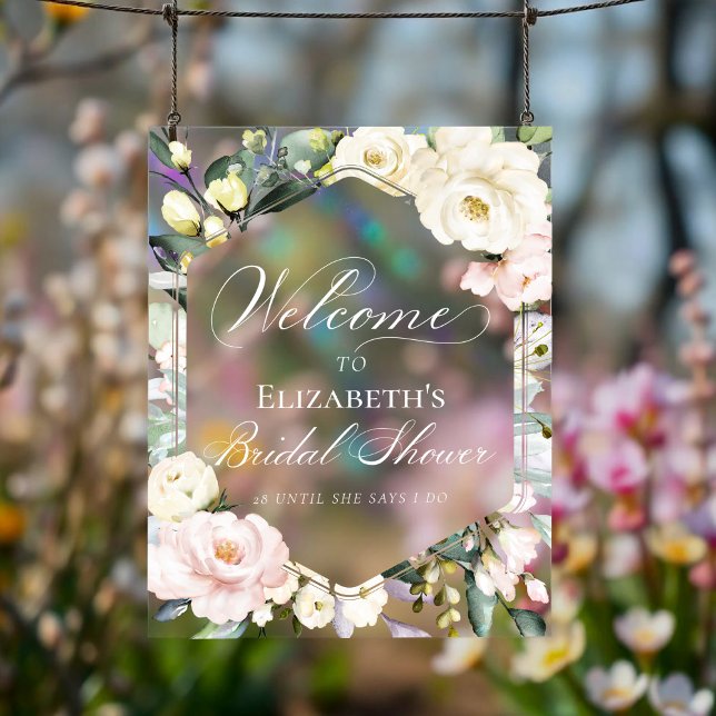 Greenery Floral Bridal Shower Welcome Acrylic Sign (Creator Uploaded)