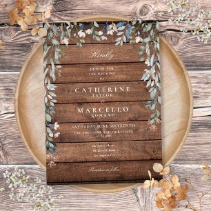 Greenery Floral Cascade Rustic Wood Wedding Invitation
