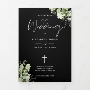 Greenery Floral Catholic Wedding Mass Tri-Fold Programme
