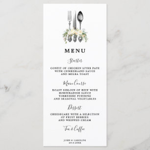 greenery floral cutlery wedding menu cards