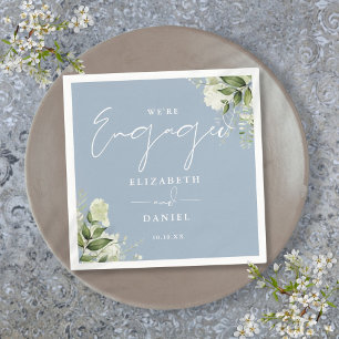 Greenery Floral Dusty Blue Engagement Party Napkin