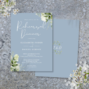 Greenery Floral Dusty Blue Rehearsal Dinner Invitation