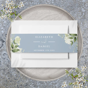 Greenery Floral Dusty Blue Wedding Invitation Belly Band