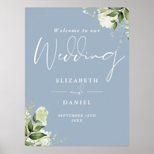 Greenery Floral Dusty Blue Wedding Welcome Sign