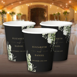 Greenery Floral Elegant Black And Gold Wedding Paper Cups