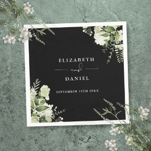 Greenery Floral Elegant Black And White Wedding Napkin