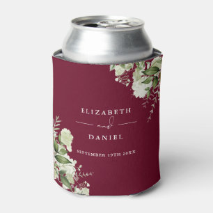 Greenery Floral Elegant Burgundy Wedding Can Cooler