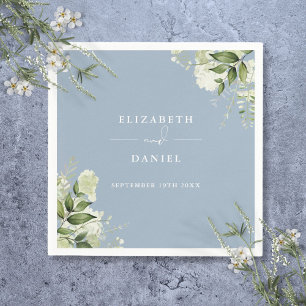 Greenery Floral Elegant Dusty Blue Wedding Napkin