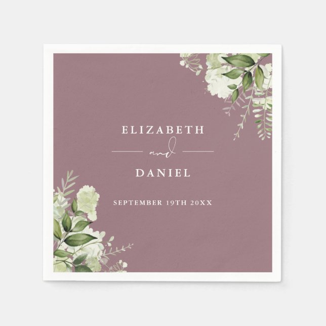 Greenery Floral Elegant Mauve Wedding Napkin (Front)