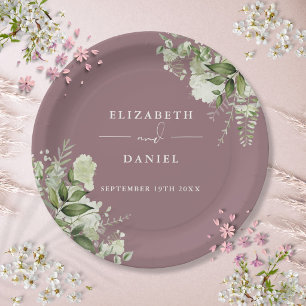 Greenery Floral Elegant Mauve Wedding Paper Plate