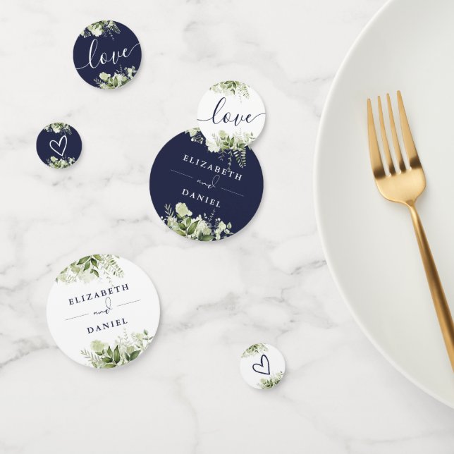 Greenery Floral Elegant Navy Blue Wedding Confetti (Group)