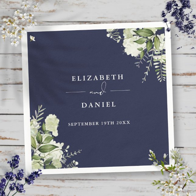 Greenery Floral Elegant Navy Blue Wedding Napkin (Greenery Floral Elegant Navy Blue Wedding Napkins)