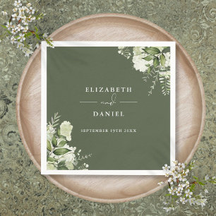 Greenery Floral Elegant Olive Green Wedding Napkin