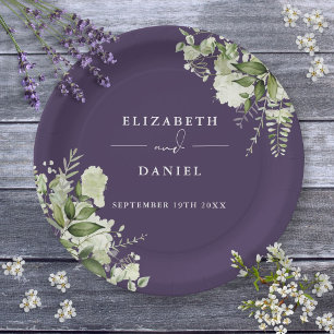 Greenery Floral Elegant Purple Wedding Paper Plate
