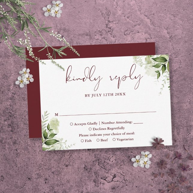 Greenery Floral Elegant Rosewood Pink Wedding RSVP Card (Greenery Floral Elegant Rosewood Pink Wedding RSVP Card)