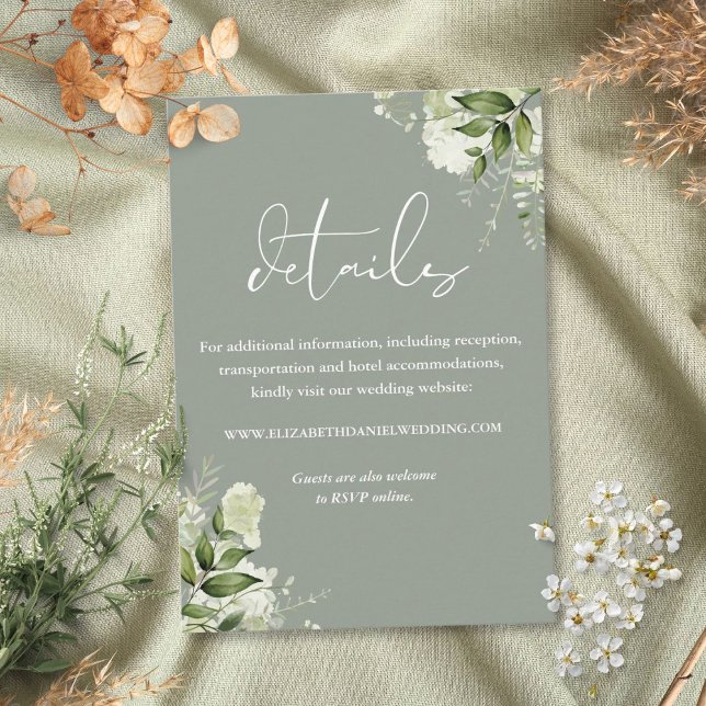 Greenery Floral Elegant Sage Green Wedding Details Enclosure Card (Greenery Floral Elegant Sage Green Wedding Details Enclosure Card)