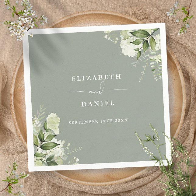 Greenery Floral Elegant Sage Green Wedding Napkin (Greenery Floral Elegant Sage Green Wedding Napkins)