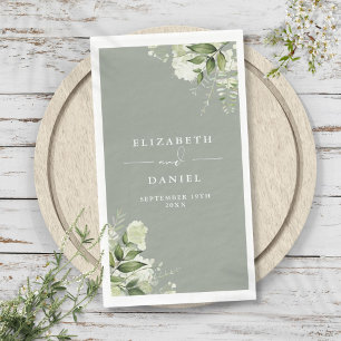 Greenery Floral Elegant Sage Green Wedding Napkin