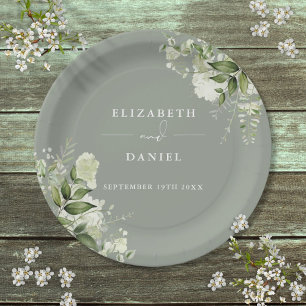 Greenery Floral Elegant Sage Green Wedding Paper Plate