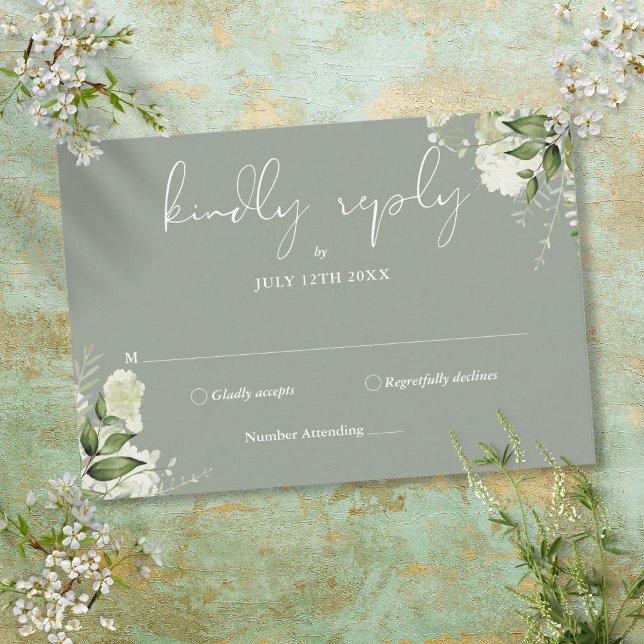 Greenery Floral Elegant Sage Green Wedding RSVP Card (Greenery Floral Elegant Sage Green Wedding RSVP Card)