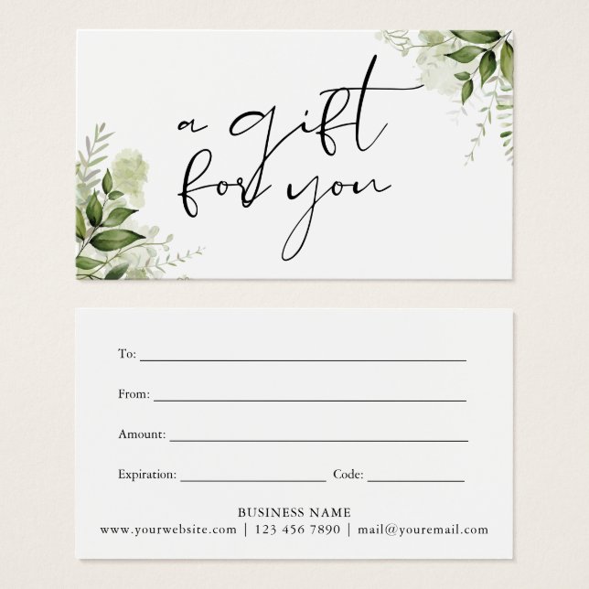 Greenery Floral Elegant Script Gift Certificate (Front & Back)