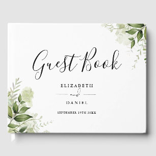 Greenery Floral Elegant Script Photo Wedding Guest Book