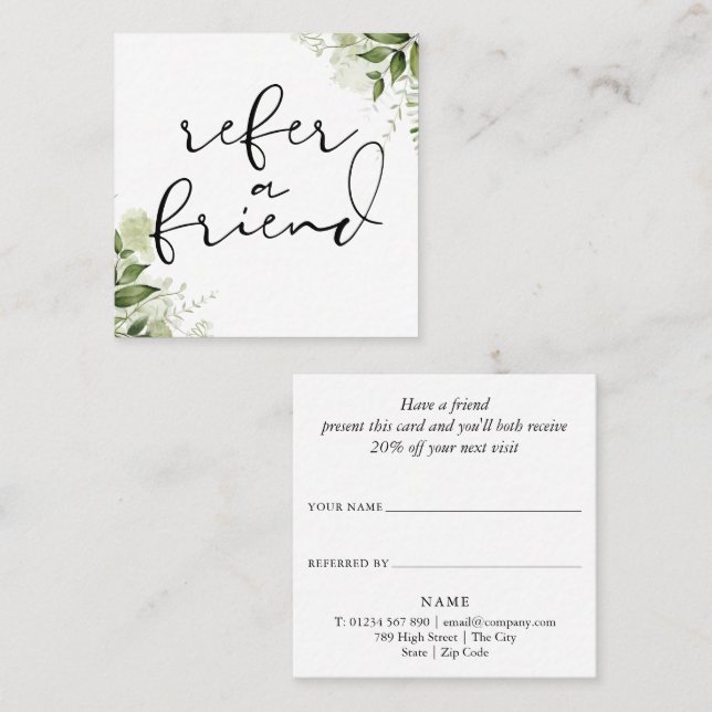 Greenery Floral Elegant Script Referral Card (Front/Back)