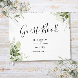 Greenery Floral Elegant Script Wedding Guest Book