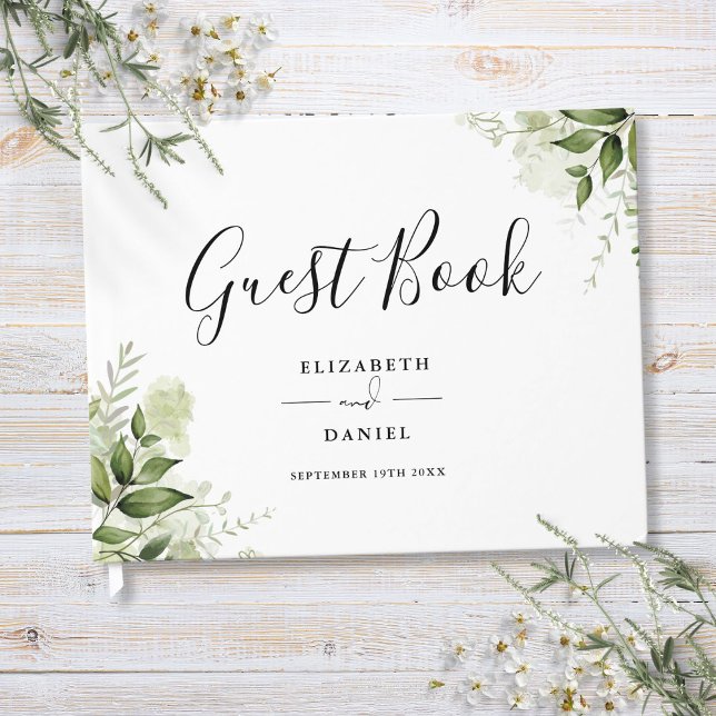 Greenery Floral Elegant Script Wedding Guest Book (Greenery Floral Elegant Script Wedding Guest Book)
