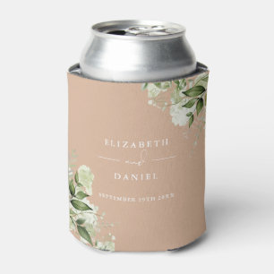 Greenery Floral Elegant Tan Wedding Can Cooler