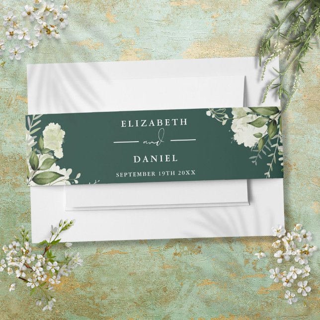 Greenery Floral Emerald Green Wedding Invitation Invitation Belly Band (Greenery Floral Emerald Green Wedding Invitation Invitation Belly Band)
