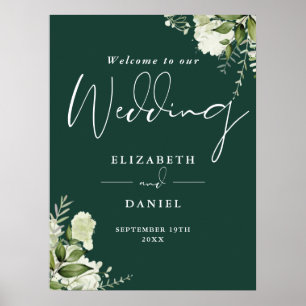 Greenery Floral Emerald Green Wedding Welcome Sign