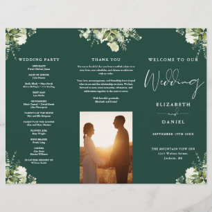 Greenery Floral Emerald Trifold Wedding Program Flyer