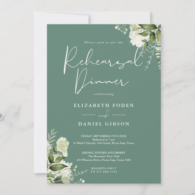 Greenery Floral Eucalyptus Green Rehearsal Dinner Invitation (Front)